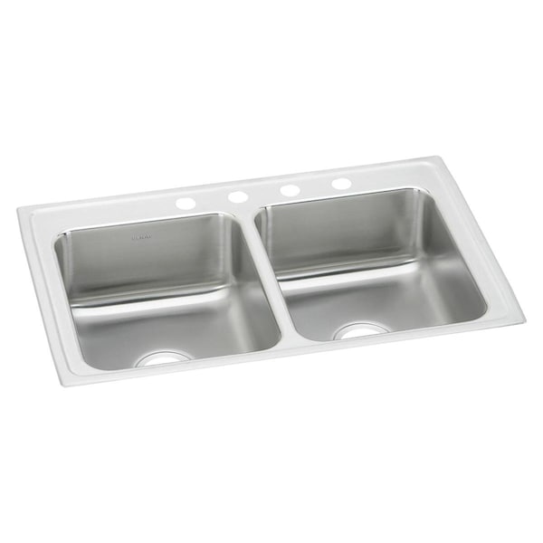 Lustertone Ss 33X21.2X7.8 Equal Double Bowl Drop-In Sink With Quick-Clip